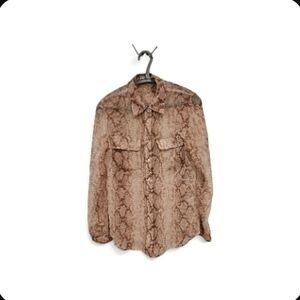 Equipment Femme Tan and Snakeskin Cream Buttoned Down Printed Blouse